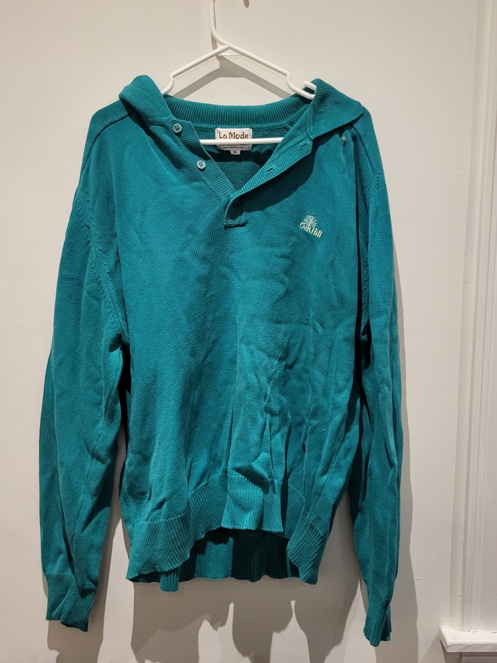 LaMode Men's Teal V-Neck Hooded Sweater
